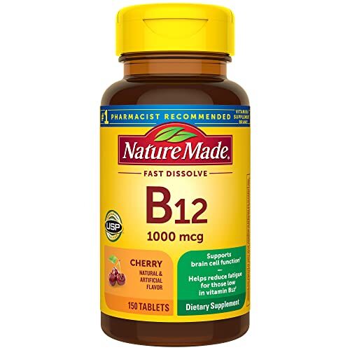 네이처메이드 비타민 B12 1000 mcg, 에너지 대사 지원을 위해 설하 B12를 쉽게 복용하기 쉽습니다. 150 설탕이없는 빠른 용해 정제, 150 일 공급